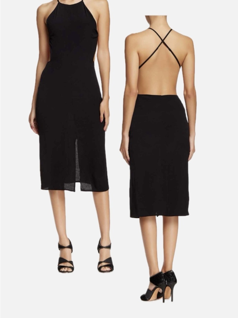 Black Halter Midi Dress - Elegant Evening Dress - Picture 4 of 4